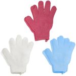 6pcs Exfoliating Gloves, Shower Gloves, Bath and Body Exfoliator Mitts with Hanging Hoops, Scrubs Away Ingrown Hair and Dead Skin for Shower, Spa, Massage and Dead Skin Cell Remover Loofah - 3 Colours