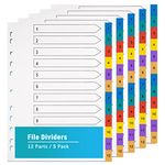 A4 Wide Colour Tabs 【5 Pack】File Dividers Coloured Mylar Multi Colours 1-12 Multipurpose Porous Index Dividers