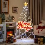 COSTWAY 5.6 FT/170 CM Color Changing Christmas Tree, Pre-lit Xmas Tree Decoration with 216 Colorful Lights and 6 Lighting Modes, Light Up Artificial Holiday Tree for Yard, Lawn & Party