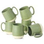 Hasense Stoneware Coffee Mugs Set of 6, 15 Oz Large Coffee Cups with Handle, Tea Mugs for Men and Women, Modern Coffee Mug for Cappuccino, Milk, Cocoa, Microwave & Dishwasher Safe, Green
