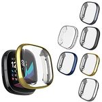 6 Packs Case Compatible with Fitbit Sense/Fitbit Versa 3 Screen Protector, NAHAI All Around Ultra Thin Plated Bumper Shell Scratch-Resist Cover Accessories for Fitbit Sense/Versa 3 Smartwatch