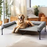 Veehoo Elevated Raised Dog Bed with Removable Bolster for Large Sized Dogs-Outdoor Dog Cots Bed Raised Cooling Pet Cot with Washable Mesh, Dog Sofa Hammock Bed with No-Slip Feet-125x83 cm Silver Grey