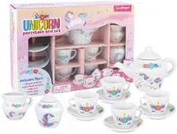 Porcelain Tea Set for Girls - Pink Ceramic Tea Cups with Pink Box - Tea Glass Toy for Kids and Girls Tea Party - Ideal Gift for Toddlers and Children's Ages 3 Years Old - Unicorn Design, 13 Pieces