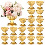18 Pieces Mini Gold Flower Vase for Centerpieces Wedding Metal Urn Planter Vase 3.7 Inch Tall Trumpet Home Flower Holder for Anniversary Ceremony