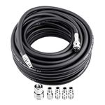 Rubber Compressed Air Hose, 15m High Pressure 900Psi Compressor Hose Kit Air Pipe Hose with 5 Quick Release Pneumatic Connectors, 1/4" Pneumatic Air Hose Set Black for Most Air Compressor