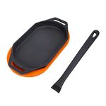 Cast Iron Sizzler Plates-Pizza Oven/Cookware Accessories,Grizzler Pan for Outdoor / Indoor Pizza Oven,Camping,BBQ Grilling and Kitchen,Flat Griddle Skillet Pan with Silicone Mat,1 Lifting Handle