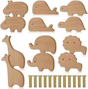 Qunclay Wooden Animal Cabinet Knobs Decorative Wood Dresser Knobs with Screws Dresser Pulls Wood Marine Woodland Animals Knobs Furniture Knobs Nursery Drawer Handles for Decor (Zoo, 12 Set)