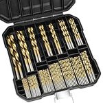 POIU 99PCS Titanium Coated Twist Drill Bit Set with Case, 4241 HSS 135°Tip Metric Drill Bits Size from 1.5-10mm for Metalworking, Woodworking, Plastic Hole Drilling