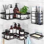 Shower Caddy, 4-Pack Corner Shelf Storage Shelves, Stainless Steel Self Adhesive Bathroom Shower Shelf Washroom Organizers, Bathroom Storage Shelves with soap Dish Holder