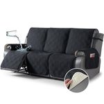 TAOCOCO 100% Waterproof Recliner Sofa Cover Non Slip Couch Cover for 3 Seat Reclining Sofa, Split Reclining Couch Covers 3-Piece with Straps, Washable Sofa Slipcover for Kids Pets(3 Seater, Black)