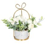 Hobyhoon Artificial Silk Flowers with Vase Fake Hydrangea & Chrysanthemum Floral Arrangement for Home Wedding Decor, Table Centerpiece, Living Room Desk Decoration