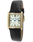 Peugeot Women's 14K Gold Plated Tank Roman Numeral Black Leather Band Watch 3036BK