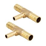 Metalwork Brass Reducing Hose Barb Splice T-Fitting, Reducer Tee Union Mender Joiner, 8mm Barb x 4mm Barb x 8mm Barb, 5/16" x 5/32" x 5/16" Hose ID (Pack of 2)