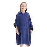 HOMELEVEL Kids Hooded Towel Poncho - Swimming Beach Changing Robe with Hood, Pocket for Boys Girls Teenager - 100% Cotton Terry