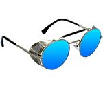 Dervin Retro Side Shield Round Unisex Sunglasses (Blue and Silver)-Pack of 1