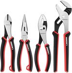 ARROW 4-Piece Pliers Set, Includes 8 Inch Diagonal, Long Nose, Slip Joint, 10 Inch Groove Joint Pliers, Ergonomic Anti-slip Handle, for Basic Repair