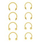 QXXPVV 8Pcs 16G Horseshoe Septum Rings Stainless Steel Nose Piercing Jewelry Cartilage Helix Tragus Daith Rook Earring Hoop Lip Rings 8mm 10mm Gold/Silver/Black for Women Men(8pcs Horseshoe Gold)