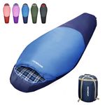 WKFAMOUT 0 Degree Mummy Sleeping Bag Flannel 3-4 Season Winter Camping Sleeping Bag Machine Washable Heavy Duty for Adults Teenager Kids Size S M L with Compression Sack Blue