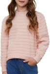 Fdqin Cute Sweaters for Girls Ribbe Knit Fall Outfits Crewneck Casual Winter Pullover Sweater Solid Top Pink 9-10Y