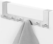 Navaris Over the Door Hanger Hooks - Over-Door Coat Rack with 6 Knobs for Doors with Flat Top up to 1-5/8" Thick - Stainless Steel - Silver