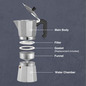 VonShef 6-Cup Stovetop Espresso Maker – Moka Pot Coffee Brewer