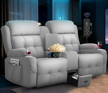 Home Theater Seating Loveseat Recliner Sofa, Massage Reclining Couch with USB, Center Console, Wall Hugger RV Recliners, 145° Adjustable Recline & Cup Holders & Side Pockets,for RV & Movie Room