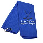 Funny Golf Towel Golf Gifts for Men I Like Golf and Maybe 3 People Embroidered Golf Towels for Golf Bags with Clip Golf Lover Gifts Golfer Retirement Gift (Blue)