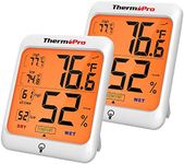 ThermoPro TP53 2 Pack Digital Hygrometer Indoor Thermometer for Home, Temperature Humidity Sensor with Comfort Indicator & Max Min Records, Room Thermometer Humidity Meter with Backlight Display