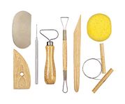 Arham Mktg Wood & Metal Handle Double Sided Clay Pottery Carving Sculpting Tool Set (10 Piece)