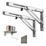 Folding Shelf Brackets 18Inch,2pcs Heavy Duty Stainless Steel Collapsible Shelf Bracket for Bench Table,Folding Brackets Wall Mounted, DIY Triangle Bracket, Space Saving (18in)