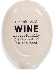Nat & Jules Cook With Wine 6 x 4 inch Ceramic Oval Countertop Spoon Rest - Versatile & Ideal for Everyday use from Stove Top, Kitchen Counter, & Coffee or Cooking Stations, Cook With Wine White