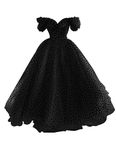 BessDress Vintage Tulle Midi Dress for Women Prom Cocktail Anniversary Party Evening Gown Off Shoulder, Y Black Blackdot, 26