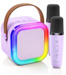 Kinglucky TOP Purple Karaoke Machine for Kids (with 5 Fun Voice Effects) Most Popular Birthday Gifts for 3-12+ Years Old Girls, Mini Karaoke Machine with 2 Wireless Microphones