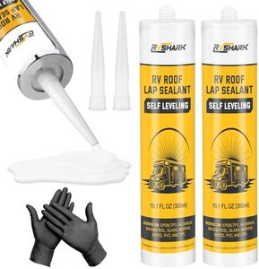 RVSHARK RV Roof Sealant 2 Pack, 30 Seconds Self Leveling Lap Sealant – White, Fast Curing Waterproof Flexible Caulk RV Sealant with Gloves for Camper Trailer Roofs Maintenance Repair