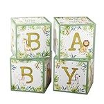 Kate Aspen Safari Baby Boxes with Letters For Baby Shower, Photo Prop Decoration & Jungle Animal Nursery Décor (Set of 4 Spells BABY)