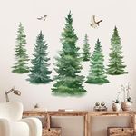 decalmile Watercolor Large Pine Trees Wall Decals Woodland Branch Birds Wall Decals Nursery Bedroom Living Room Wall Decor(H: 95cm)