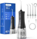 Operan Water Flossers for Teeth Cordless, 300ML Oral Irrigator Rechargeable Electric Flosser with 4 Modes 4 Jet Tips IPX7 Waterproof Dental Water Flosser for Home Travel (Black, 1Pack)