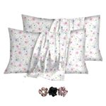 Go well Satin Silk Pillow Cover Set of 2 for Hair and Skin|Satin Pillow Cover with 3 Unique Printed Scrunchies for Women Stylish|Digital Printed Satin Silk Pillowcase with Envelope Closure