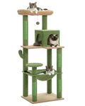 PEQULTI Cat Tree for Large Cats with Metal Frame Big Hammock, Cat Tower for Indoor Cats with 2 Door Condo House, [56.3"=143cm] Multi-Level Cat Shelves with Scratching Posts and Top Perch, Cactus Green