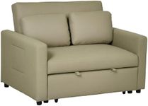 HOMCOM 2 Seater Sofa Bed, 120 cm Convertible Bed Settee, Modern Fabric Loveseat Sofa Couch with 2 Cushions, Side Pockets for Living Room, Guest Room, Light Brown