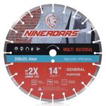 NINEROARS 14 inch Segmented Diamond Saw Blade Dry or Wet Cutting General Purpose Blade for Concrete Stone Brick Masonry, 10mm Segment Height, 1"/20mm Arbor