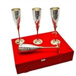 AC ANAND CRAFTS Silver Plated Brass Wine Glass Set 4 Pcs for Diwali Gift