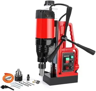 GARVEE Magnetic Drill Press, 1550W 500RPM Portable Mag Drill Press, 10-Speed Core Drilling Machine for Metal Working,3Pcs Drill Bits，Red