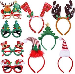 Aneco 9 Pack Christmas Headbands Christmas Glasses Frames Xmas Party Hat Headwear Christmas Costume Accessory for Christmas Party Supplies