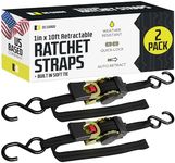 DC Cargo - Auto Retracting Ratchet Straps (2 Pack 1 inch x 10' w Soft tie) - Heavy Duty Tie Down Retractable Ratchet Straps - Easy Self Contained Black Ratchet Strap Tie Downs for Trailers, Vehicles