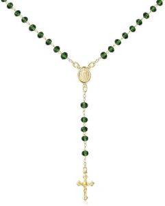 Barzel 18K Gold Plated Rosary Beaded Necklace, Virgin Mary Necklace, Guadalupe Necklace, 18 Inches with 2 Inch Extension, Waterproof, Tarnish Free, Made in Brazil (Green)