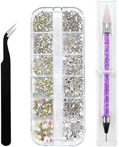 Medsuo 1500pcs Clear Rhinestones in 6 Sizes Flat Back Shiny Crystal AB Nail Art Gems with Tweezer and Rhinestone Picker Dotting Pen Nail Art Tools for Nails, Face Eye Makeup, Craft