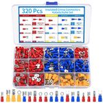 320 Pcs Electrical Connectors, Insulated Crimp Connectors, Auto Car Male/Female Wire Electrical Terminals Set, Spade Bullet Butt Fork Ring Wire Crimps Terminals Connectors, Red/Yellow/Blue