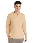 Amazon Brand - Symbol Men's Regular Fit Solid Long Sleeve Henley Neck Waffle T-Shirt (SYM-M-A24-TS-201_Beige S)