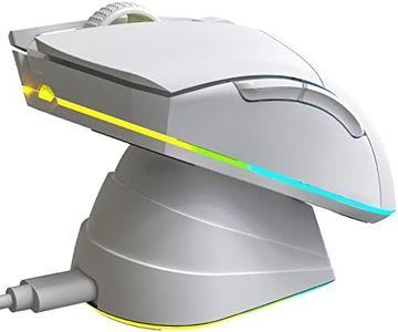 KLIM Blaze Pro - Ratón inalámbrico Gaming Recargable RGB con estación de Carga - Nuevo 2024 - Sensor de Alta precisión con batería Recargable - 6000 dpi - Modo inalámbrico y con Cable - Blanco